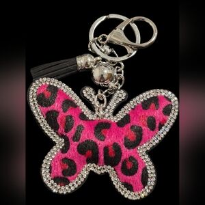 Pink Leopard Butterfly Bag Charm Keychain